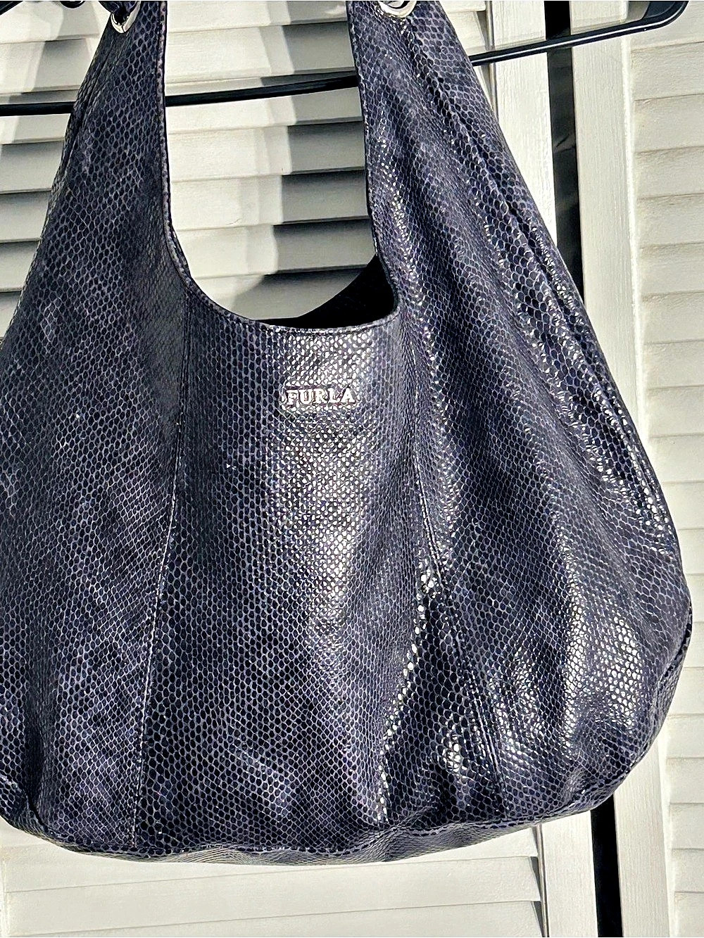 Furla snakeskin embossed leather Hobo Bag in Blue